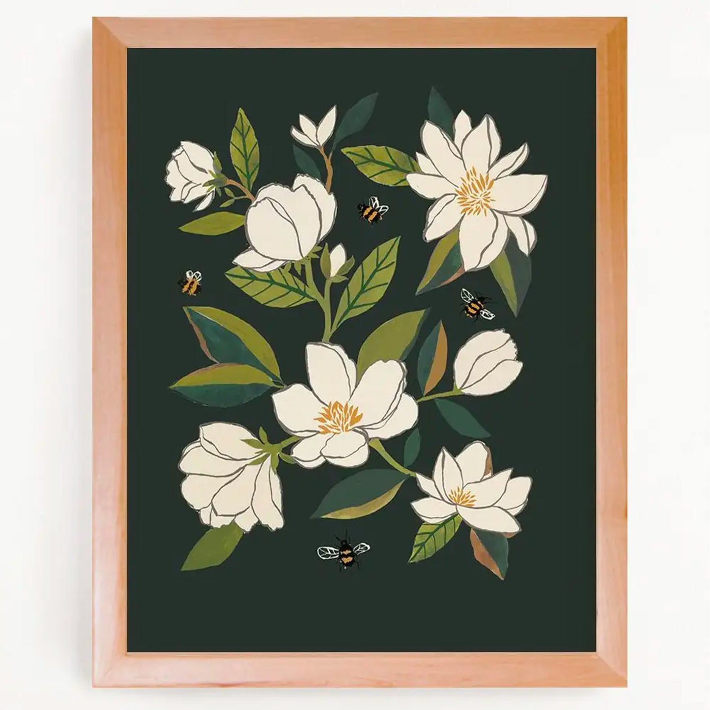 Magnolia and Bumblebees Art Print