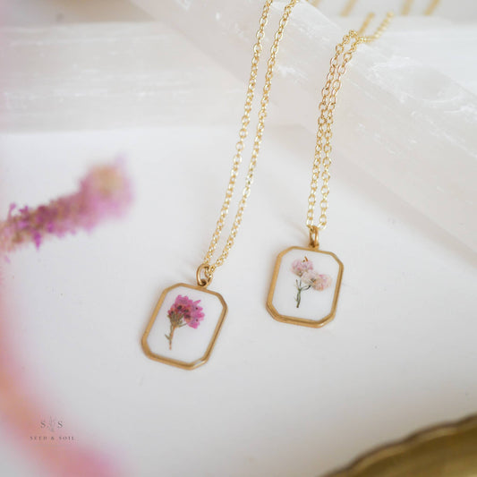 Pink Floral Frame Necklace