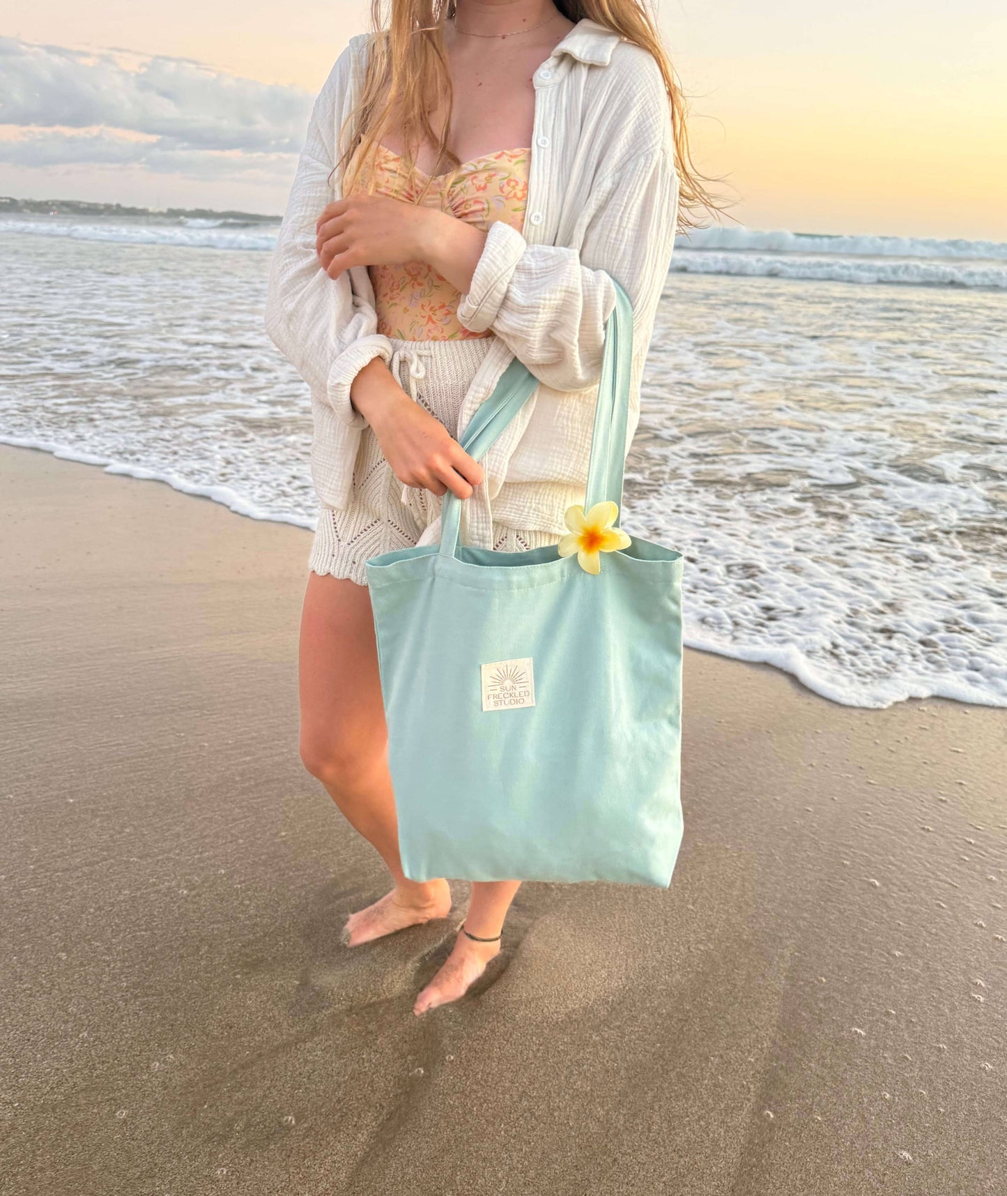 Seafoam Blue Minimalist Tote Bag