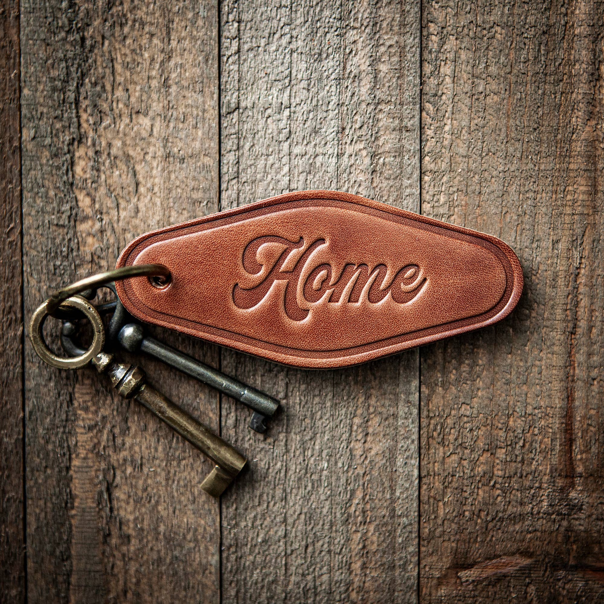 Home Script Leather Keychain – Timberbloom