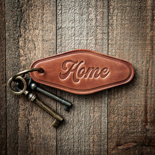 Home Script Leather Keychain