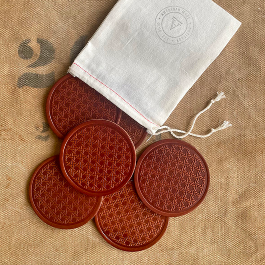 Cane Pattern Leather Coaster Set